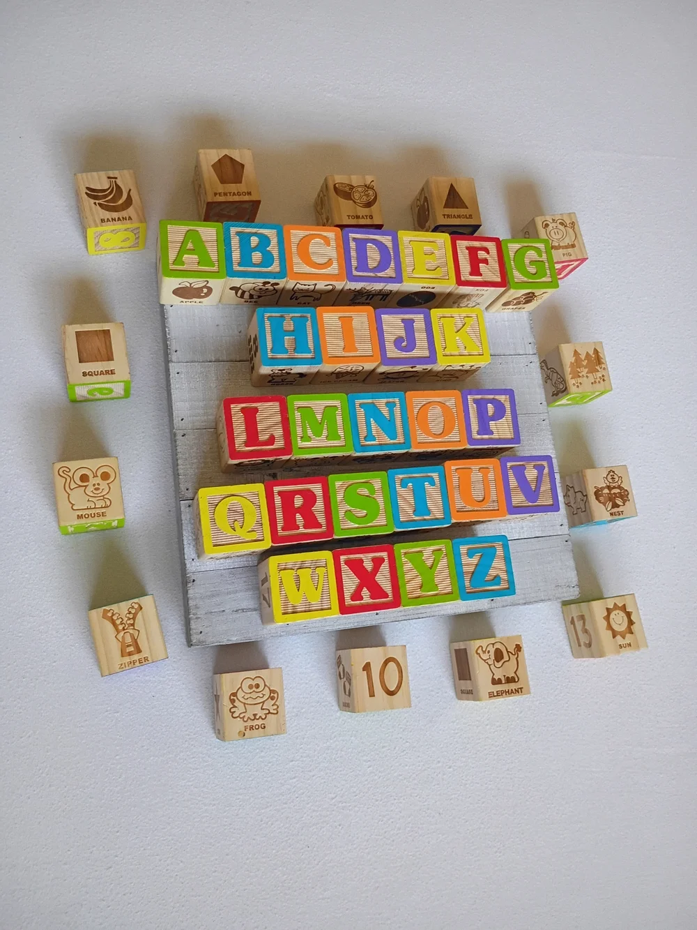 Colorful Wooden Alphabet Blocks Set Of 40 for Kids - Multicolor Learning Blocks